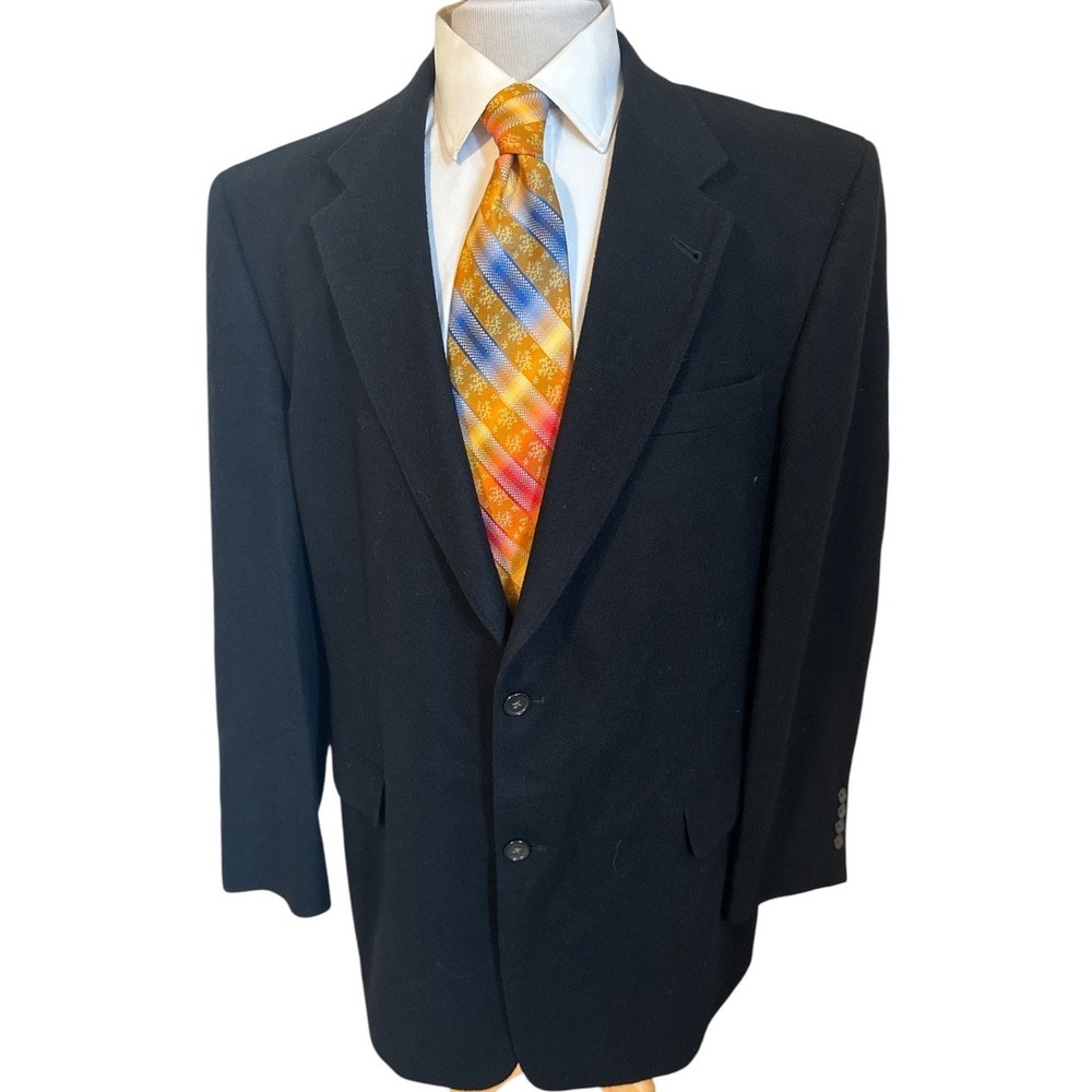 Hart Schaffner Marx Mens 100% Camel Hair Sport Coat Blazer Black 2 Button 46R